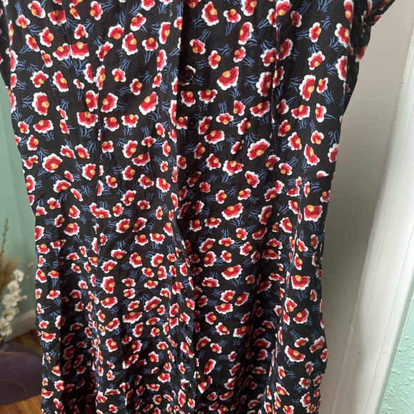 Band Of Gypsies Dress Womens S Navy Floral Buttons Short Sleeve Lace Up Pockets - Picture 4 of 4